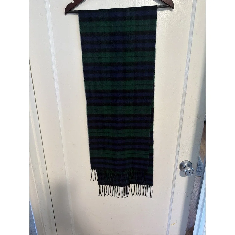 Cashmere 100% Winter Scarf Green BluePlaid Scottish Made In Scotland Traditional